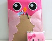 iPad case - iPad and purse - iPad bag - iPad covers - iPad Sleeve - Handmade felt iPad Sleeve - " Pink Owl " Design