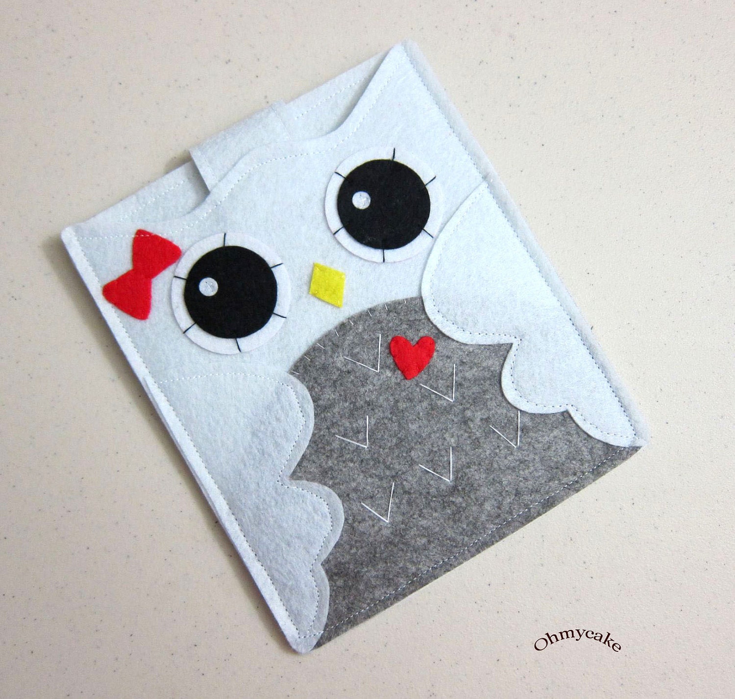 iPad case - iPad and purse - iPad bag - iPad covers - iPad Sleeve - Handmade felt iPad Sleeve - " White Owl " Design