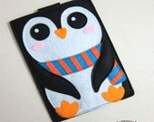 iPad case - iPad and purse - iPad bag - iPad covers - iPad Sleeve - Handmade felt iPad Sleeve - " Kawaii Penguin " Design