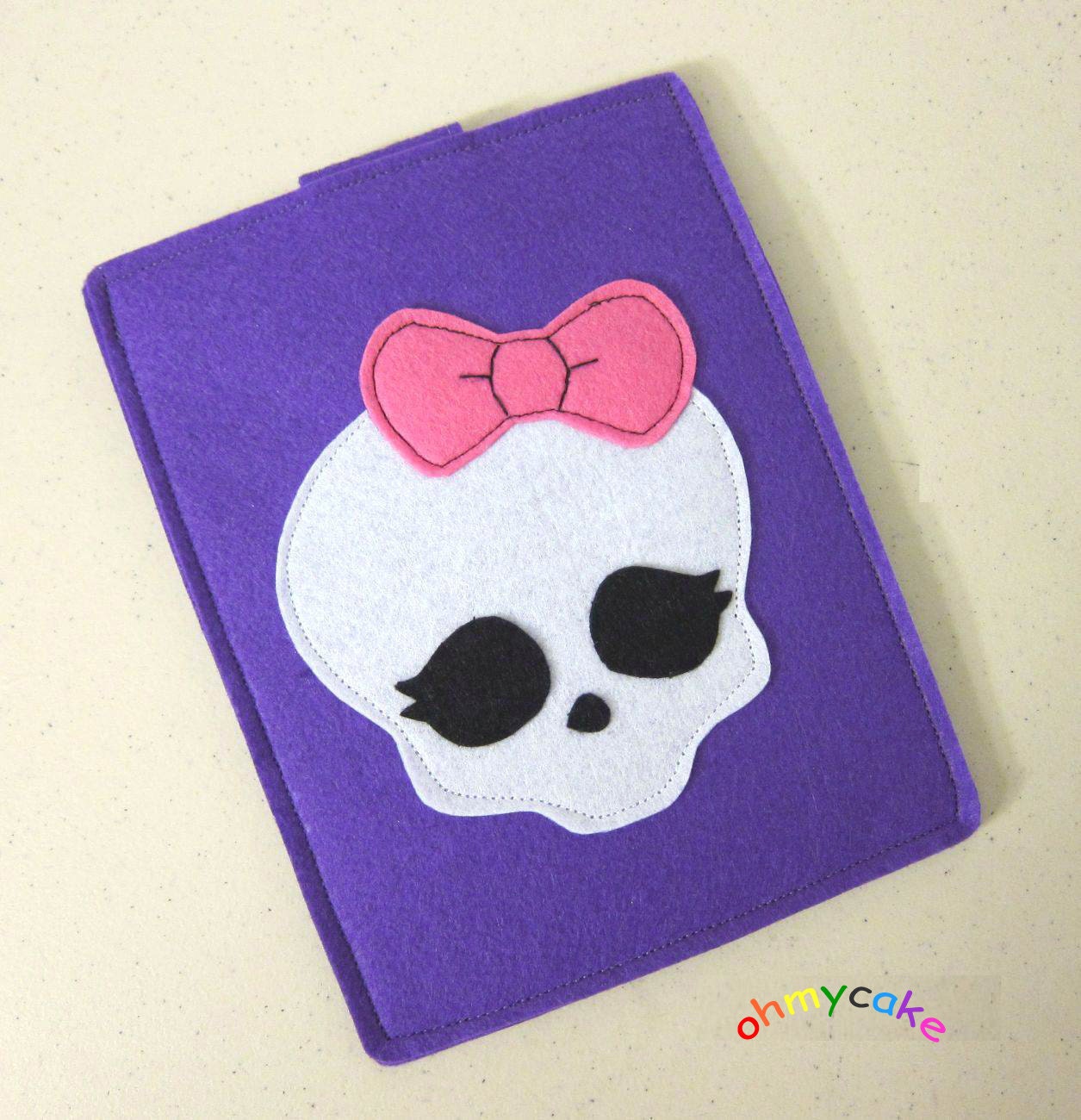 Handmade Felt Kindle Case - Kindle 3 Cover - Kindle Fire Case - Kindle Touch Cover - Nook Case - Kindle Felt Sleeve - " Girly Skull " Design