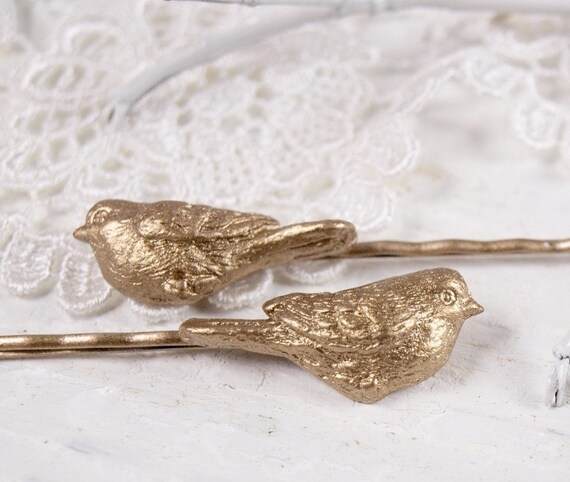 Gilded Bronze Beloved Birds Hair Pins
