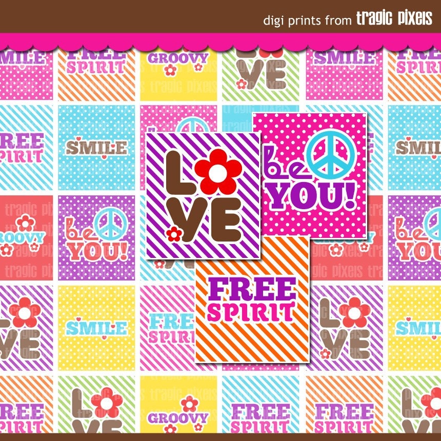 Groovy Girls Scrabble Tile Images - 4x6 Digital Collage Sheet (No. 656) - Scrabble Size Tiles 0.75 Inch x 0.83 Inch