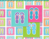 Funky Flip Flops 4x6 Digital Collage Sheet (No. 620) - 1 Inch Square Tiles for Glass Pendants, Magnets, and More