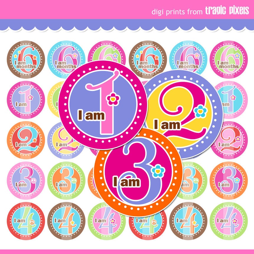 I Am This Many 2 Bottle Cap Images - 4x6 Digital Collage Sheet (No. 804) - 1 Inch Circles for Bottlecaps, Hair Bows, Magnets, & More