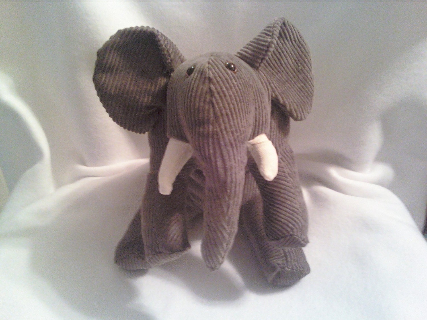 Gray Corduroy Elephant Soft Toy - lindaskraftykreation
