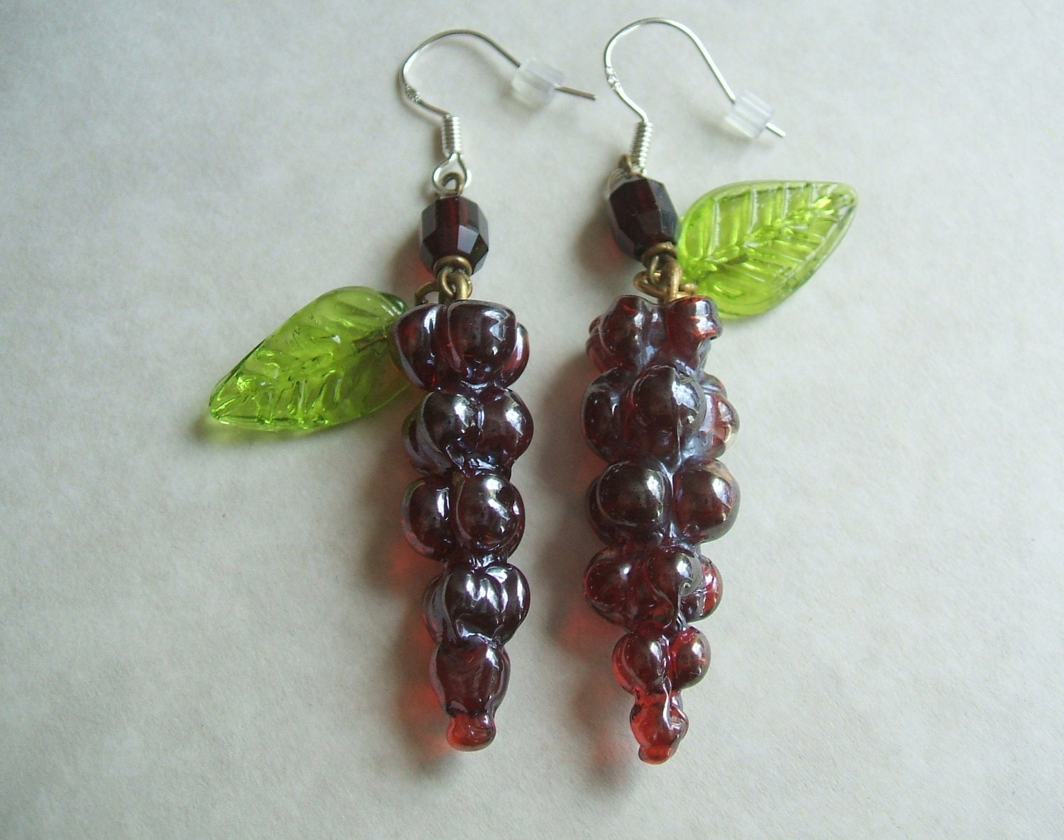 Plum red glass grape earrings