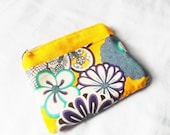 Flower pouch - Small zippered yellow Cosmetic bag - Handmade clutch wallet