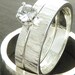 Engagement Ring Wedding Ring Band Set - Wood Grain, Tree Bark Prong Setting Set of 3 Diamond Alternative White Sapphire