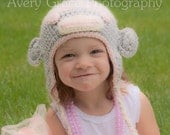 Sock Monkey Earflap Hat - Great Photography Prop (Grey, Cream, and Pink) Size Newborn to 3 Yrs