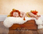 Newborn Little Lion Eaflap Hat and Matching Lion Diaper Cover - Photography Prop (Golden, Barley and Rust)