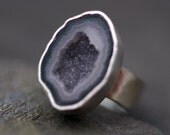 Mini Geode Ring on Hammered Sterling Silver Band