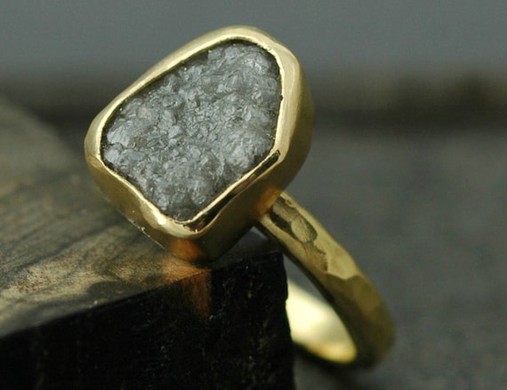 18k Yellow Gold and Rough Diamond Ring- Custom Made to Order- Size F Diamonds
