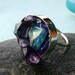 Mixed Crystal Keyhole Sterling Silver Ring- Amethyst, Aqua Aura Quartz, and Clear Quartz in Violet Resin Pool