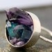 Mixed Crystal Keyhole Sterling Silver Ring- Amethyst, Aqua Aura Quartz, and Clear Quartz in Violet Resin Pool