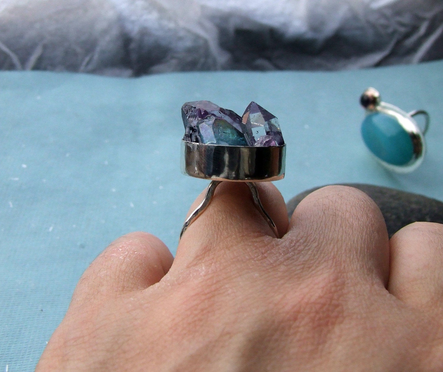 Mixed Crystal Keyhole Sterling Silver Ring- Custom Made