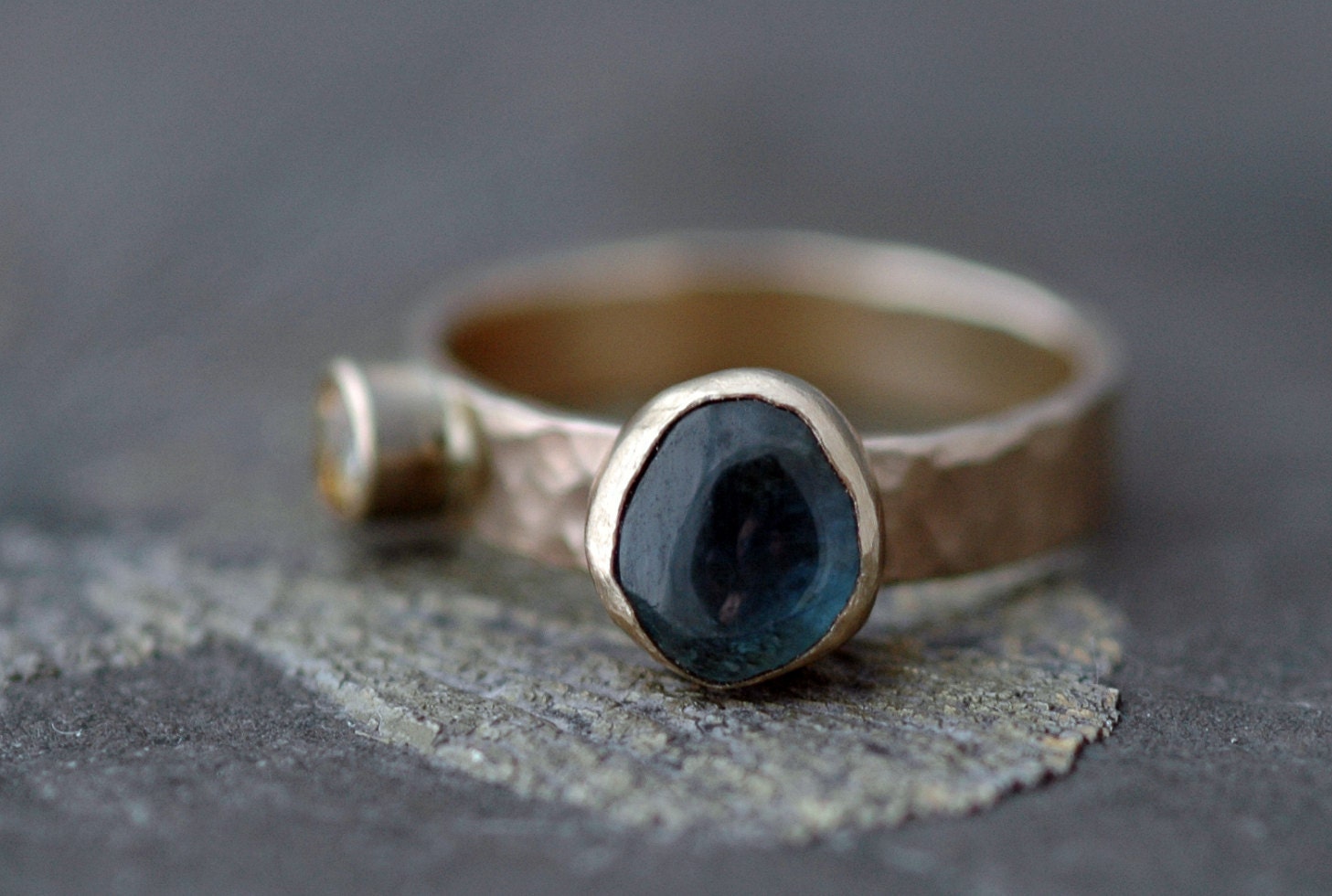 Custom 14k Gold Stacking Birthstone Ring- Rough and Cut Gemstones