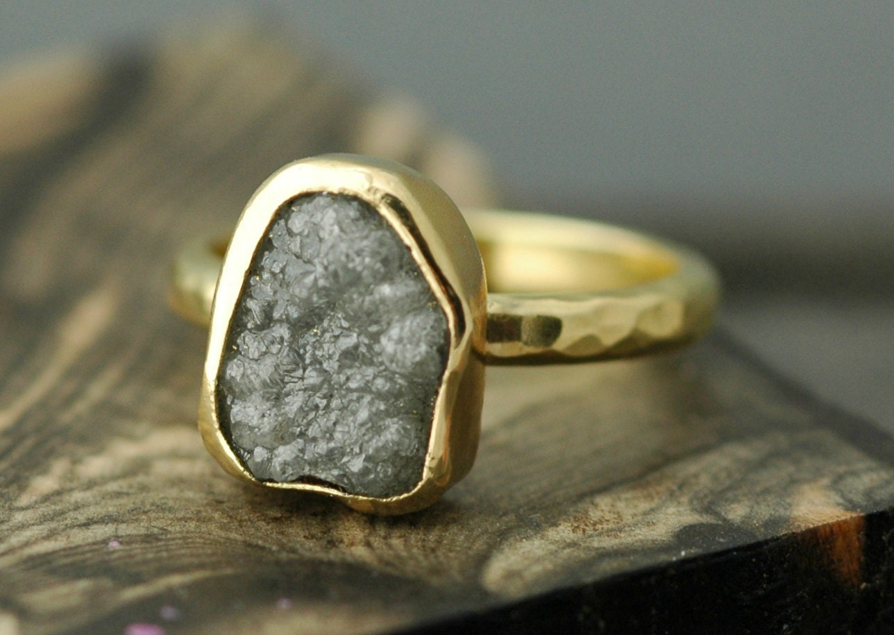 18k Yellow Gold and Rough Diamond Ring- Custom Made to Order- Size F Diamonds