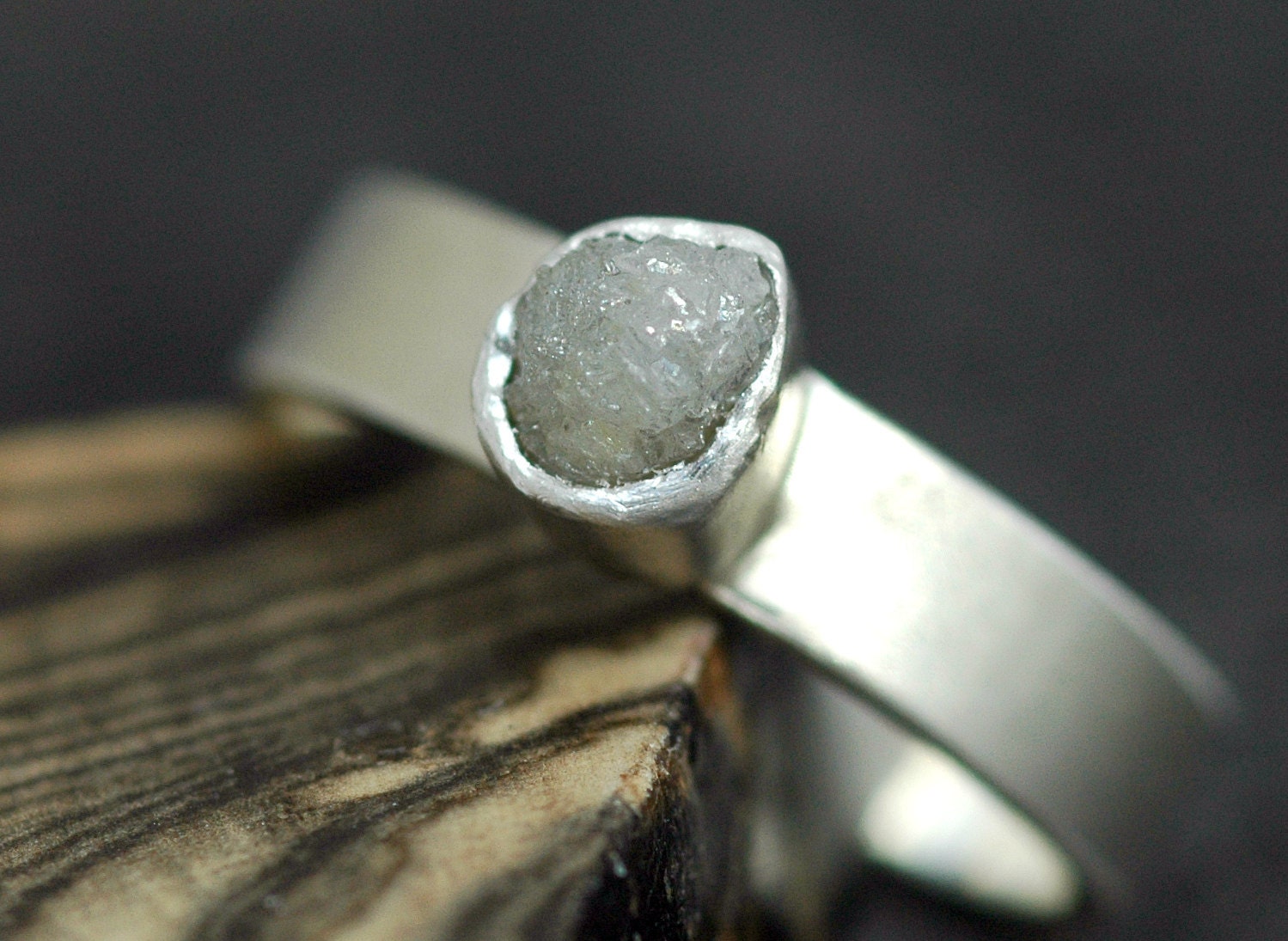Rough Diamond Ring in Sterling Silver