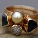 Three Stacking Rings- Custom 14k Gold  Set With Pearl, Rough Diamond, and  Raw Gemstones