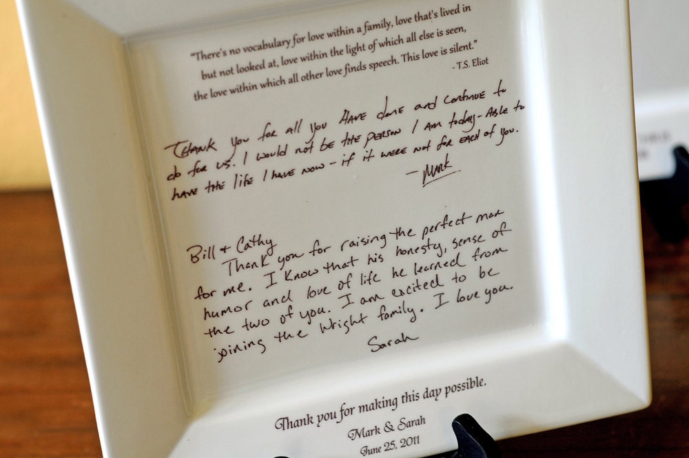 Personal Letter to Parents on a Platter Wedding Gift from Bride and Groom
