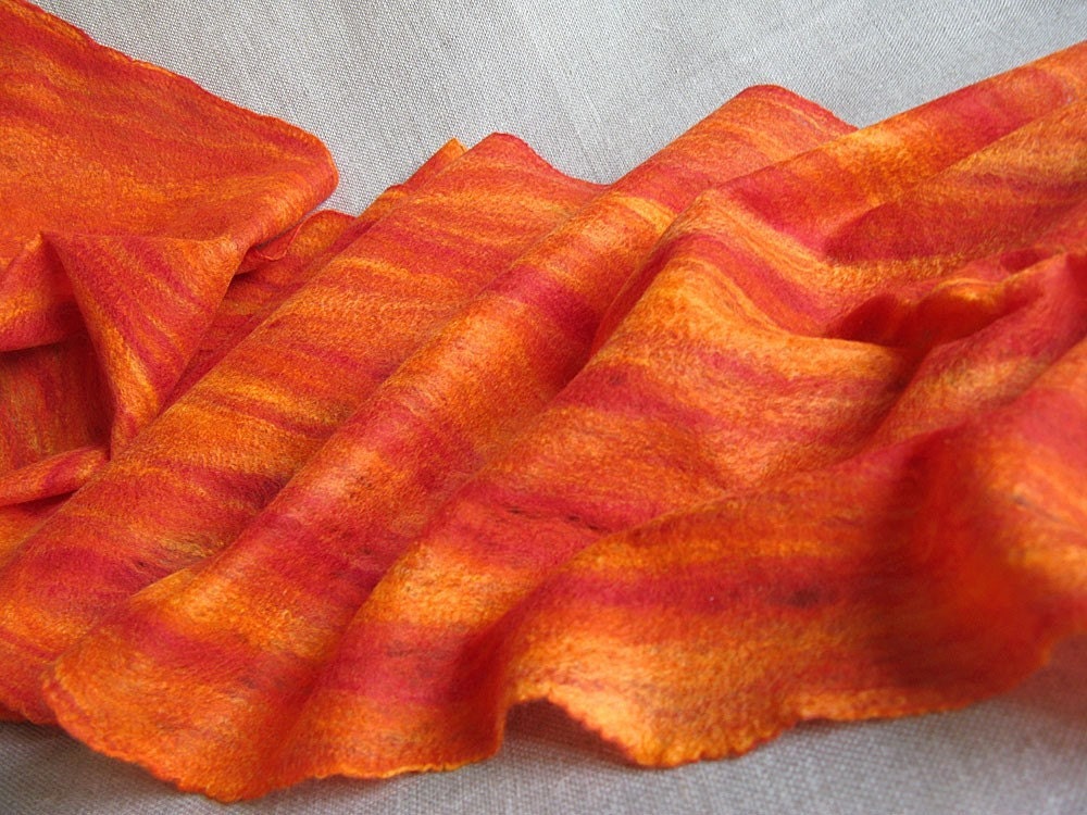 FIERY LAVA felted thin wool scarf wrap shawl merino felt multicolor fiber woman women womens scarves