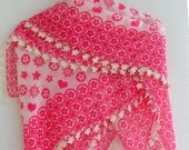 Needle Crocheted Lace- Traditional Turkish Oya Shawl- Sweet Pink Hearts Snow Flakes Summer