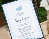Carriage Plaid Baby Shower Invitation
