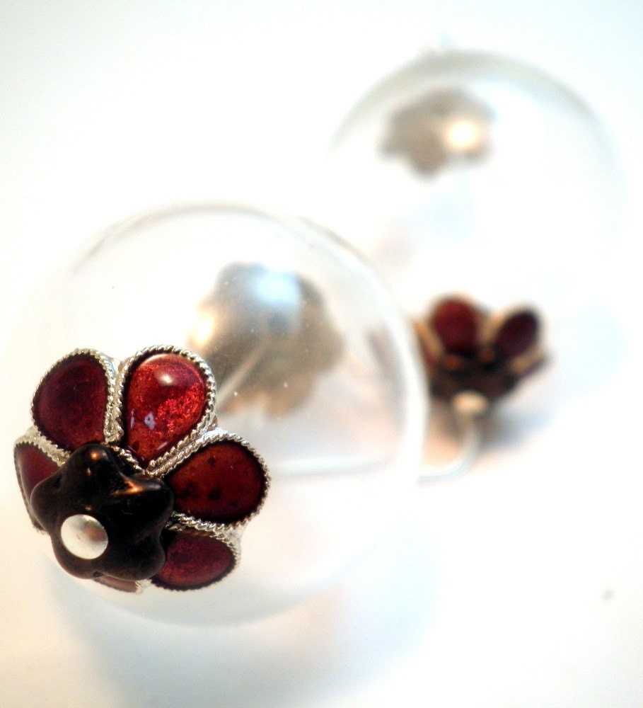 Hollow Glass Earrings - Large Peppermint Ice Hollow Glass Beads