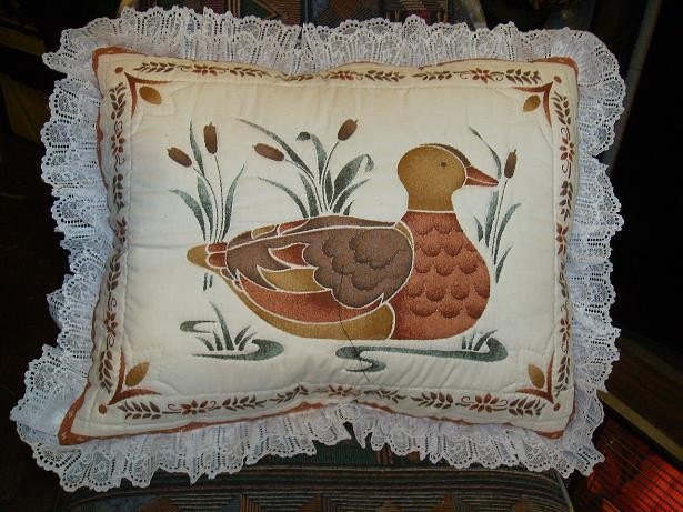 Quilted Duck Pillow With Lace