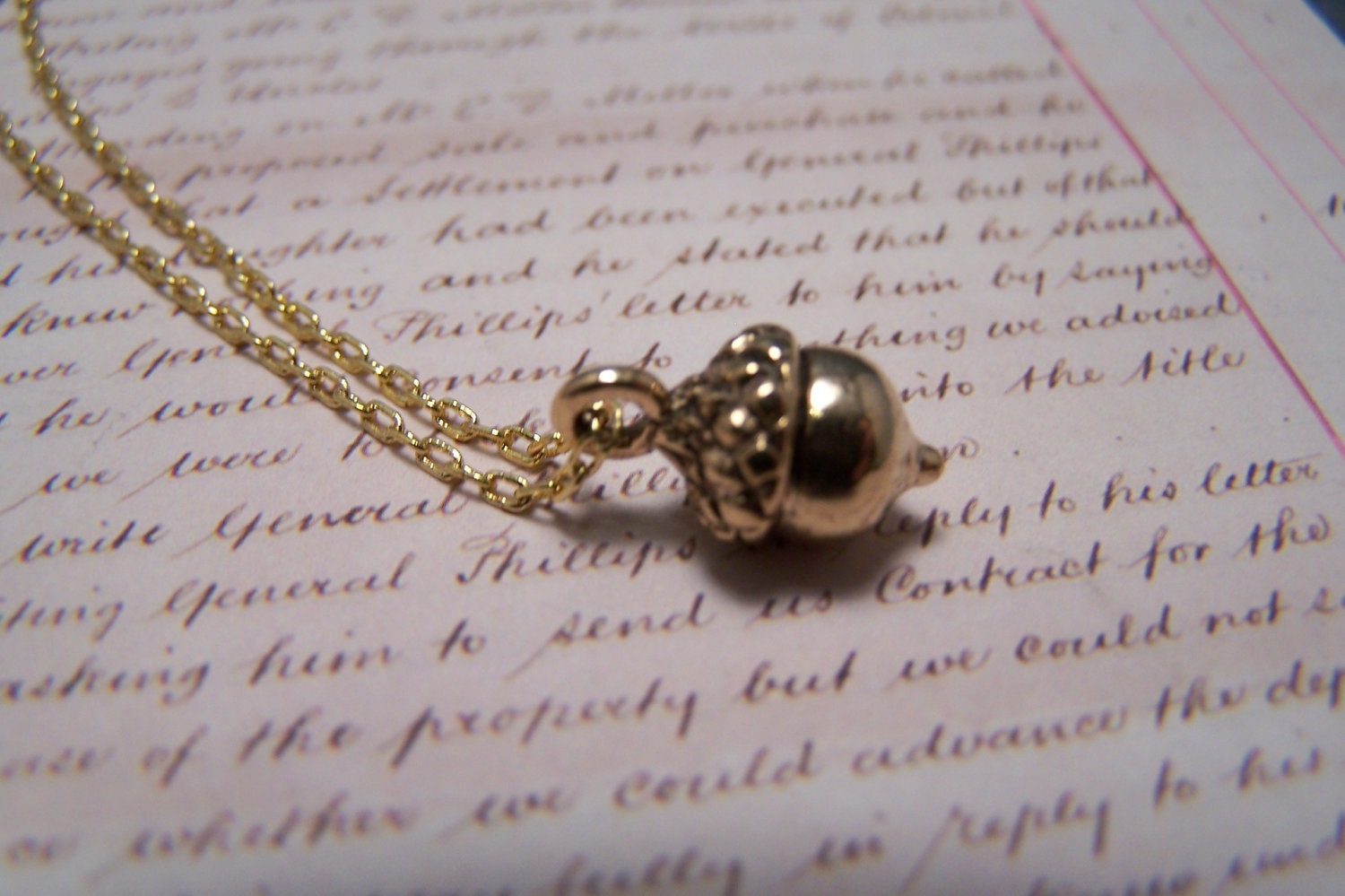 A Tiny Acorn Necklace in Antique Brass  ...Peter pan
