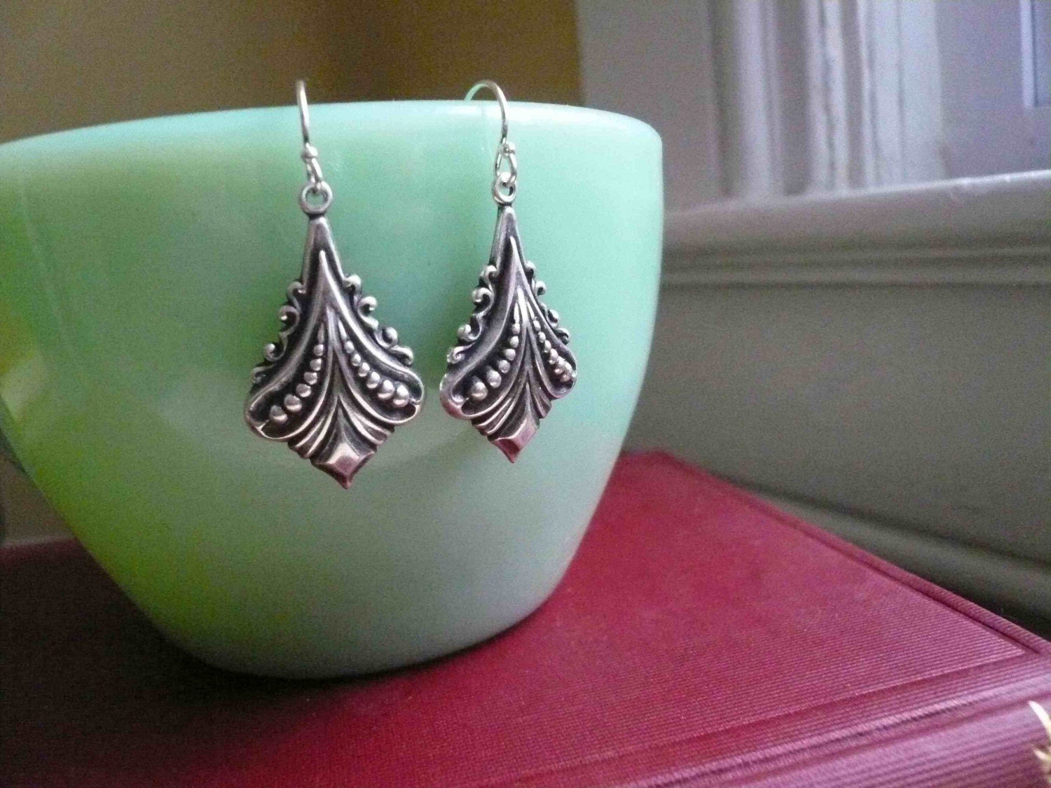 Silver art deco earrings on sterling silver ear wires