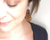 Large brass earrings. Vintage large filigree pear ear pendants in antiqued brass.