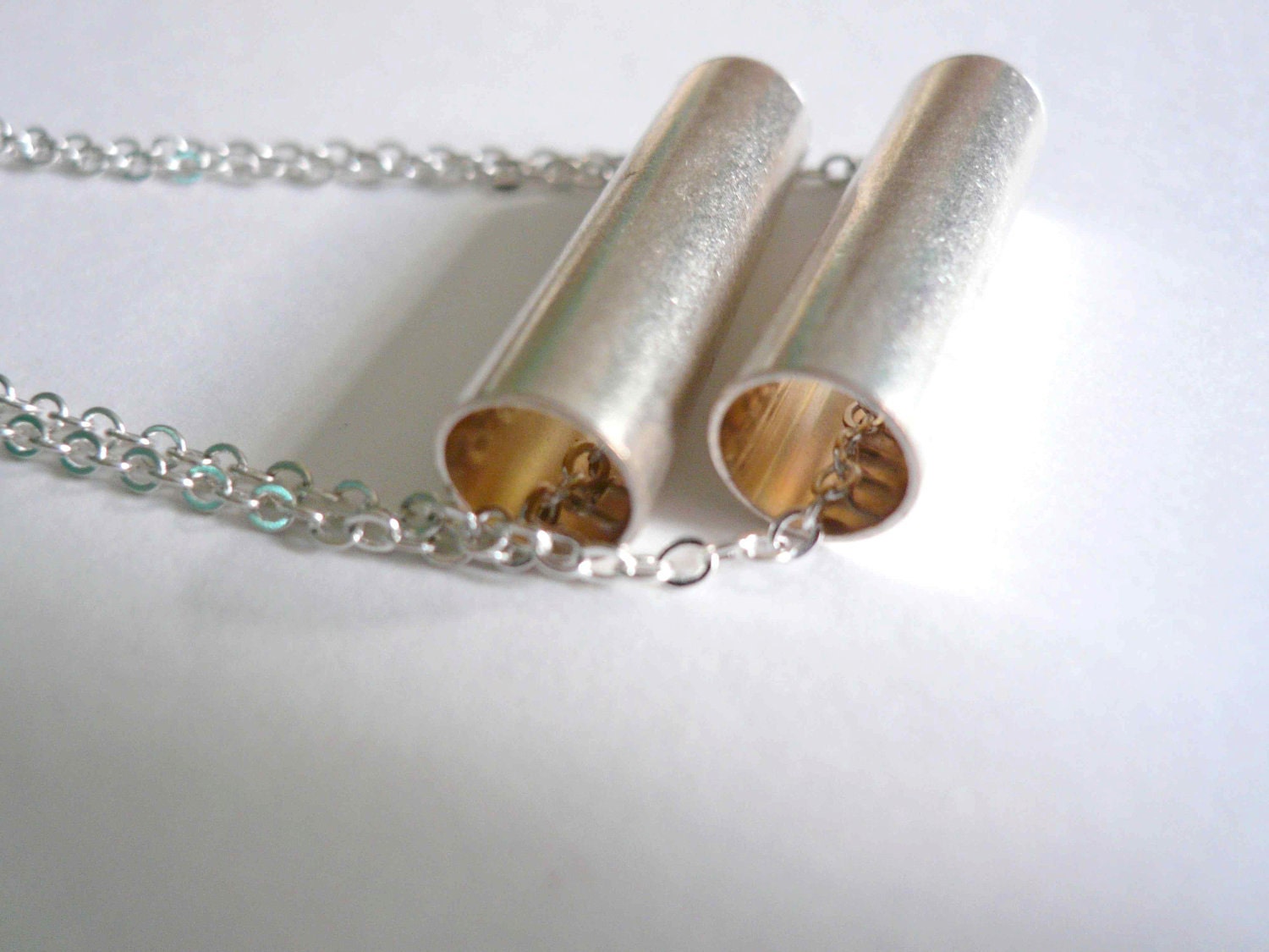 Modern silver necklace. Layered silver necklace with two tiers of silver plated chain.