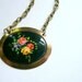 Black necklace. Statement necklace with red and yellow tea roses. Romantic jewelry.