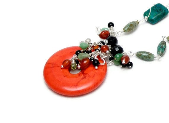 Luxury Necklace - Gemstone Jewelry - Wire Wrapped - Seaweed And Caviar Ooak