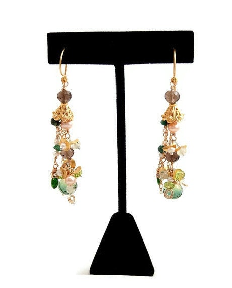 Gold  Earrings - Gemstone and  Pearl Jewelry - Punjabi Vines Ooak