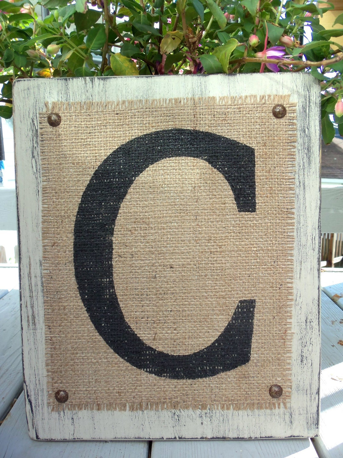 Burlap Monogram Letter Sign, Home or Wedding SIGN, Gray/Sand color, hanging wood letter, Any letter A-Z