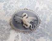 Dragonness - Hazy Black and White Dragon Cameo Pin Brooch