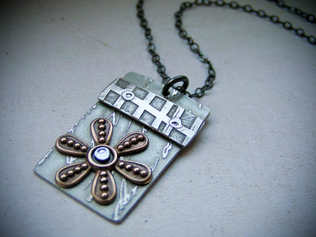 Etched Nickel & Brass Flower Necklace