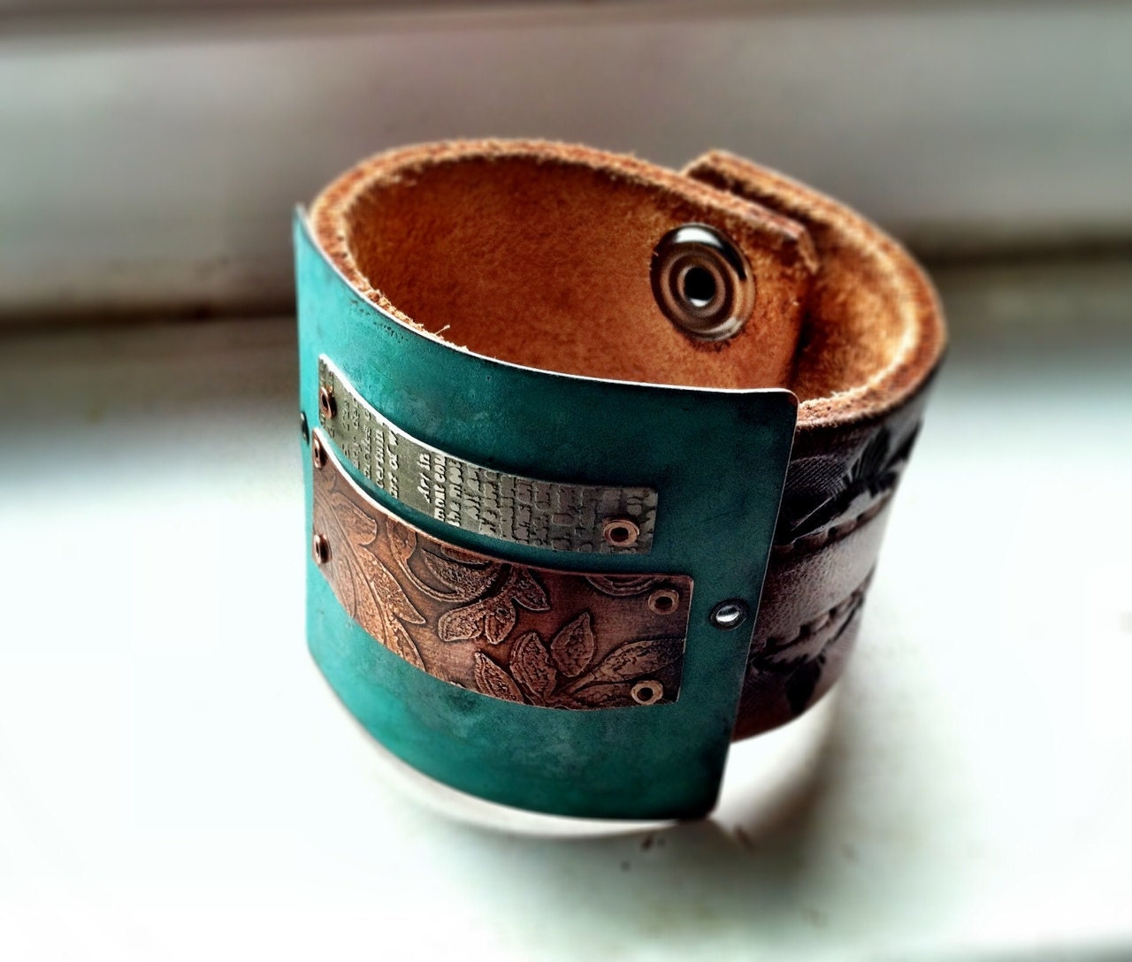 Verdigris Mixed Metal Leather Cuff