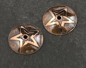 Handmade Etched Copper Bead Caps With 5 Point Raised Star, 9mm, 1 Pair (2 Caps)