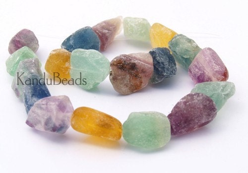 Fluorite rough Nugget beads Green Purple Yellow 25mm (like sea glass) 16 inch strand