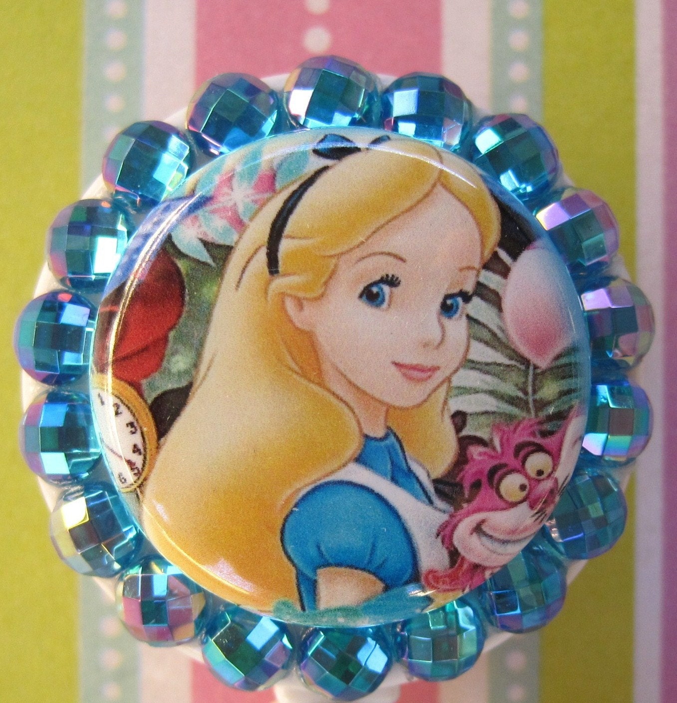 Alice in Wonderland Inspired Badge Holder ID Retractable reel with ACRYLIC RHINESTONES