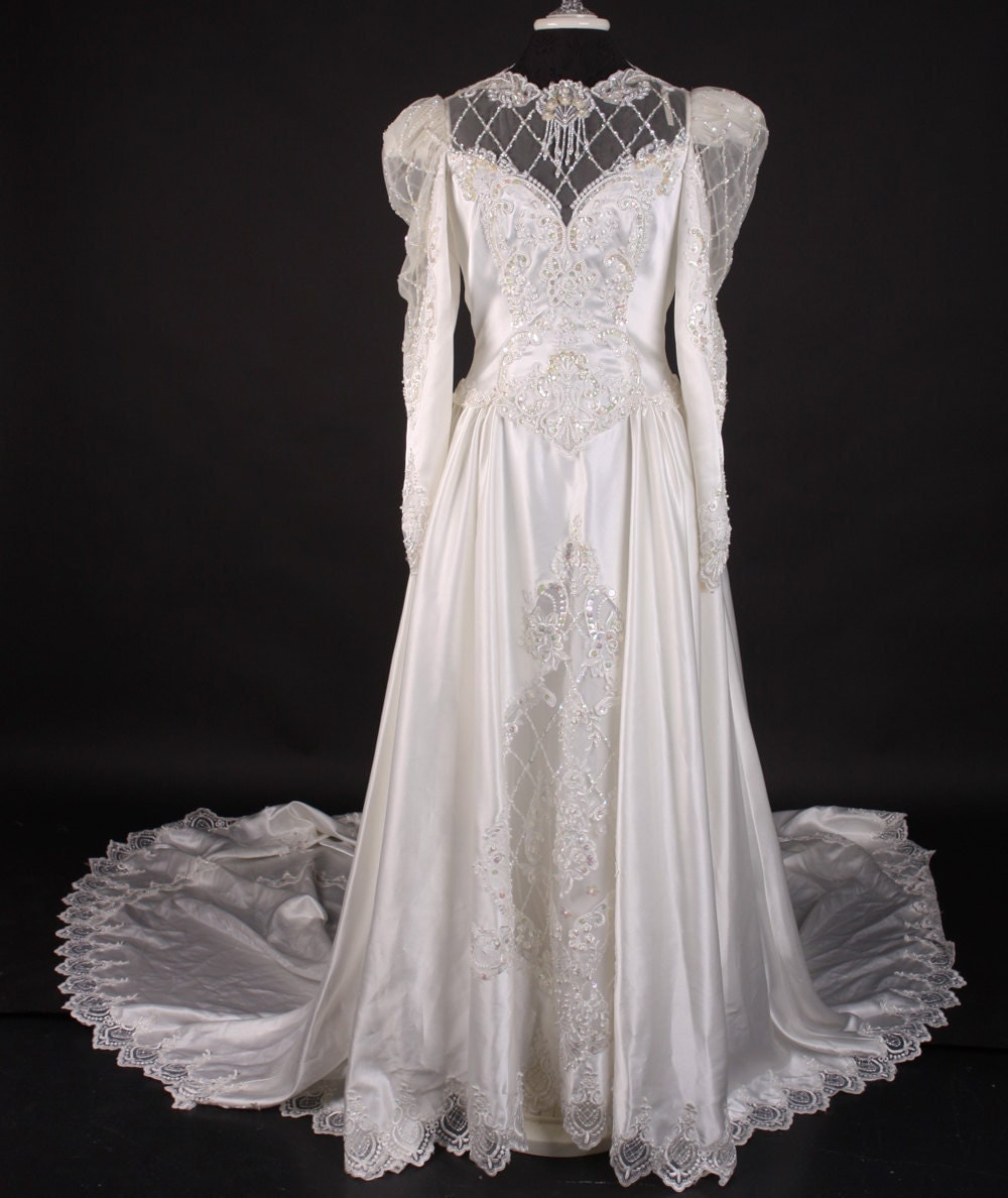 vintage 80s white SATIN WEDDING DRESS bridal gown - Jc Penney New old ...