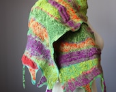 Felted scarf    Wool Silk Purple Orange Green collage Abstract Contemporary Original Modern Art wrap