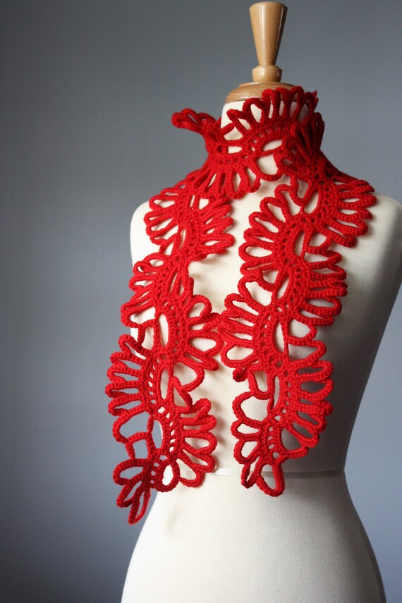Crochet Red scarf wool crimson scarlet epictt teamb HMET