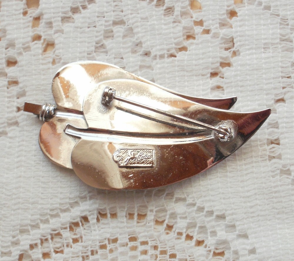 Coro Two Leaves Silver Tone Brooch
