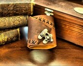 Hand Stitched Brown Leather Cuff with Swing Clasp - Industrial Steampunk