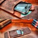 Burgundy Leather iPhone Case and Card Wallet - Rustic Industrial Steampunk