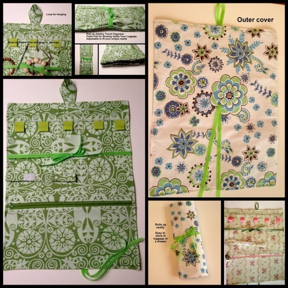 Roll up Jewelry tote, Travel Organizer, Custom Made from Your choice Pretty Fabric